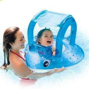 INTEX Baby Float BLUE STINGRAY w/ Canopy Ages 1-2 Max Wt 25 Lbs Pool Beach Lake